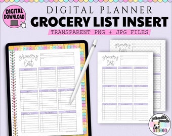 Grocery List Digital Planner Insert | Shopping List Template | Digital Planner Grocery List Insert | iPad Goodnotes Planner Insert | PNG