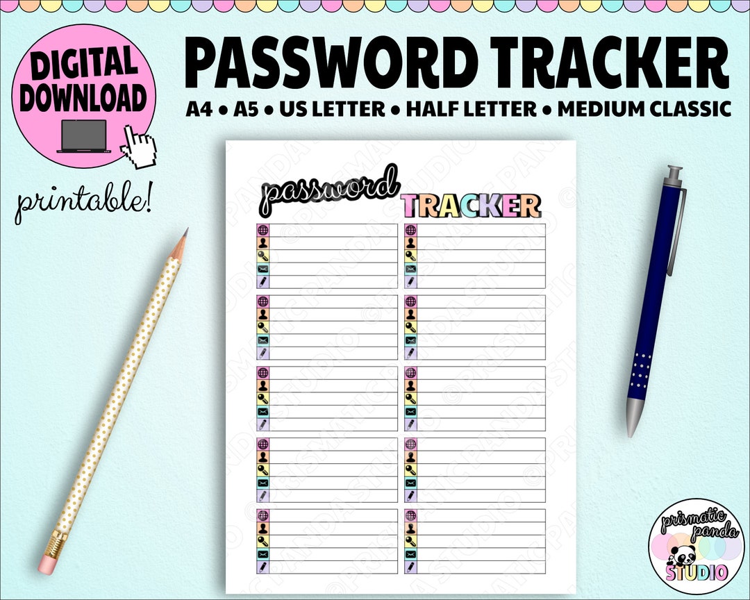 Password Tracker Template | Website Log-in Keeper | Colorful Planner ...
