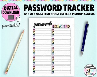 Password Tracker Template | Website Log-in Keeper | Colorful Planner Inserts | Printable Planner Pages | Home Organization | Life Planning