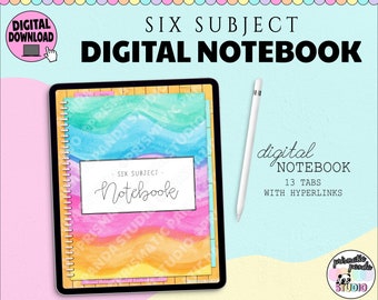 Digital Notebook | Goodnotes Hyperlinked Journal | 6 Subject | iPad Note Template | Notability Journal | Digital Journal | Notability PDF