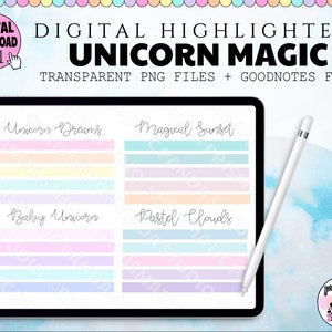 Digital Highlighters | Unicorn Digital Sticker Set | Pre-Cropped Digital Stickers | Goodnotes Digital Stickers | Goodnotes Sticker Set | PNG