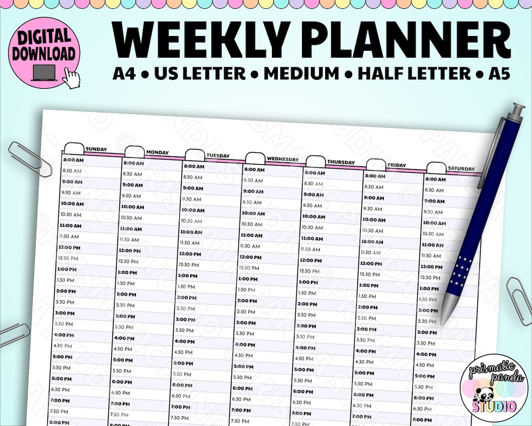Weekly Planner Schedule | 30 Minute Increments | Barber Appointment ...