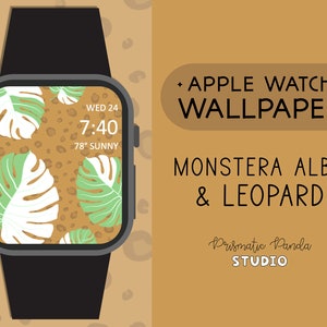 Apple Watch Wallpaper | Monstera Albo and Leopard Print | Plant Watch Background | Apple Watch Face