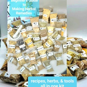 Beginners Kit for Making Herbal Remedies: 60 herbs with Mortar & guide book