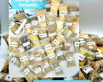 Beginners Kit for Making Herbal Remedies: 60 herbs with Mortar & guide book