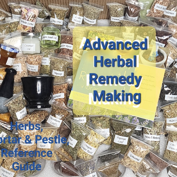 Advanced Kit for Herbal Healing and Living: includes 160 organic herbs, 400 page guide book, with mortar & pestle