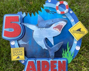 Printable Shark Cake Topper, Shark Centerpiece, Shark Birthday Party ...