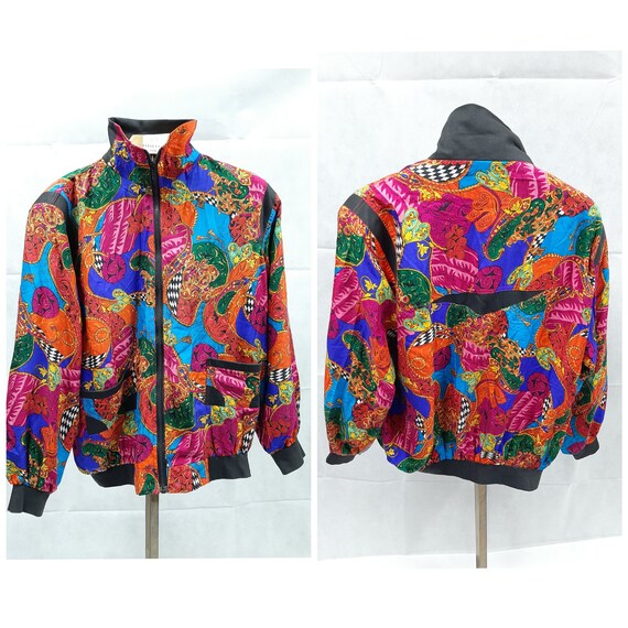 Vintage 90's Multicolor Pure Silk Full Zip Bomber