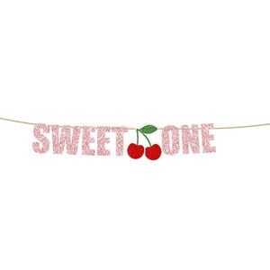 Cherry birthday banner, berry 1st birthday, cherry birthday party decor, cherry cake smash banner, two sweet banner, sweet one banner