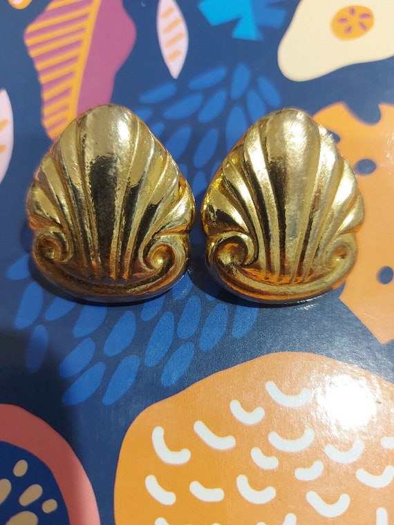 Vintage Barcs Clip Earrings Gold Tone Colour SIGN… - image 4