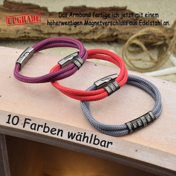 Armband LINUS | personalisierte Gravur | Segeltau | Slider Edelstahl | Magnetverschluß | Farbe wählbar | Surfer | Geschenk für sie & ihn |04