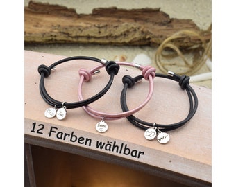 Armband Fußband NORA | personalisierte Gravur | Leder | Edelstahl Anhänger | Verschiebeknoten | Farbe wählbar | Geschenk für sie & ihn | 01