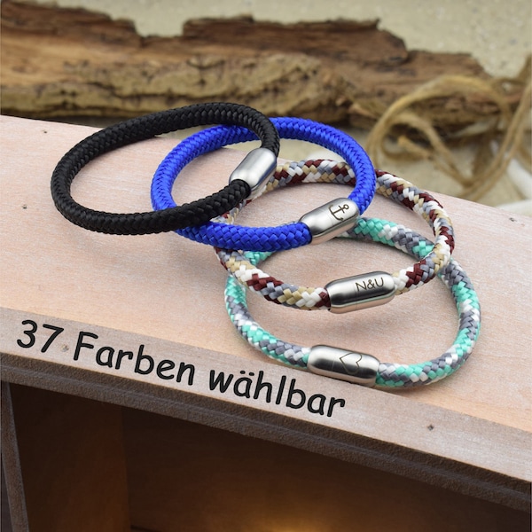 Armband LEON | personalisierte Gravur | Farbe & Größe wählbar | Segeltau | Surfer | Magnetverschluß Edelstahl | Geschenk für sie + ihn | 01