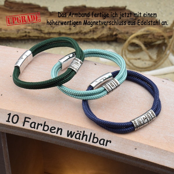 Armband LINUS | personalisierte Gravur | Segeltau | Slider Edelstahl | Magnetverschluß | Farbe wählbar | Surfer | Geschenk für sie & ihn |01