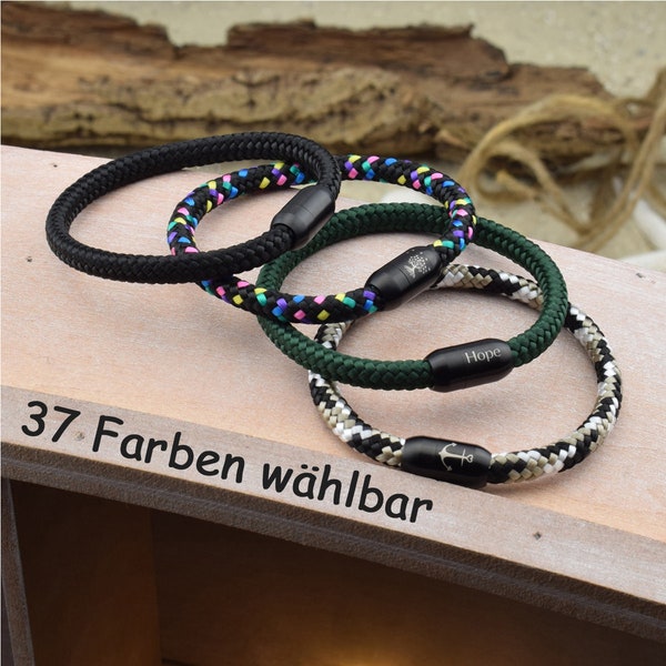 Armband LEON | personalisierte Gravur | Farbe & Größe wählbar | Segeltau | Surfer | Magnetverschluß Edelstahl | Geschenk für sie + ihn | 04