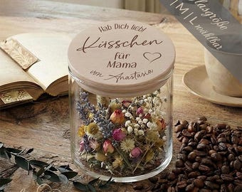 Barattoli per la conservazione INGA | Coperchi in faggio | Incisione | Baci per la mamma | Personalizzati | Nome | Dimensioni: S, M, L | 5058