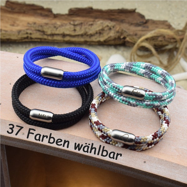 Armband LEVI | personalisierte Gravur | Farbe & Größe wählbar | Segeltau | Surfer | Magnetverschluß Edelstahl | Geschenk für sie + ihn | 01