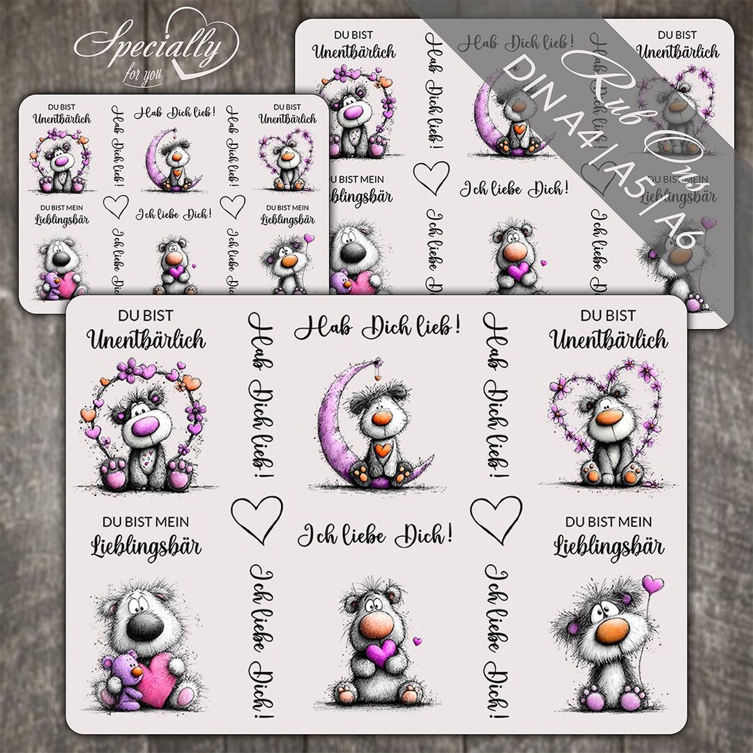 Valentine's Day Rub-ons | Rub-on | Teddy Bear | Love | Friendship | DIN ...
