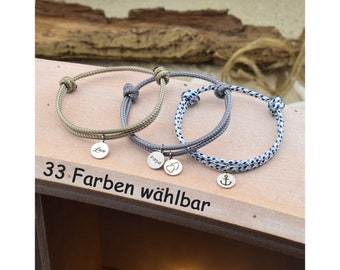 Armband Fußband LENI | personalisierte Gravur | Segeltau | Edelstahl Anhänger | Verschiebeknoten | Farbe wählbar | Geschenk für sie & ihn|01