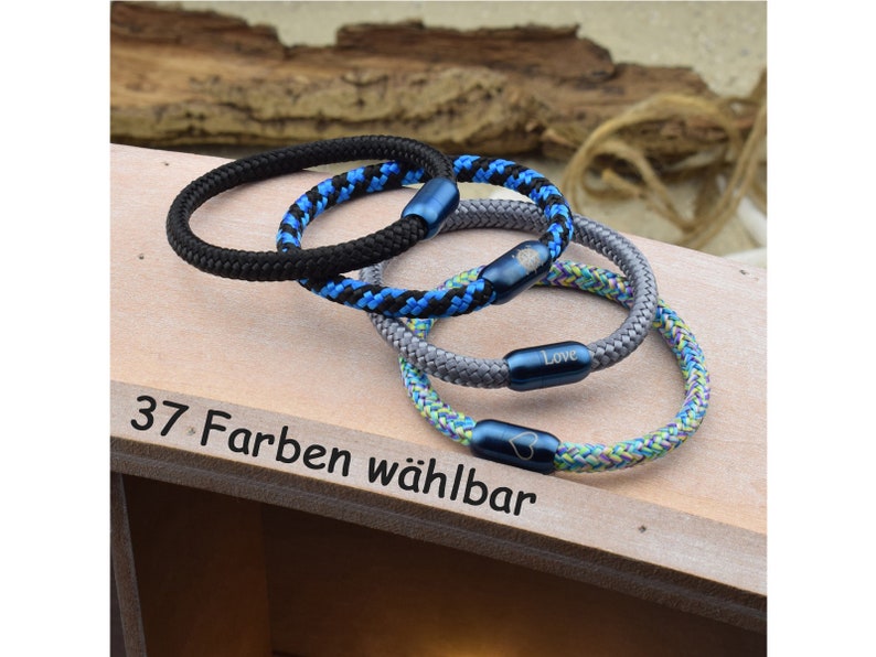 Armband LEON personalisierte Gravur Farbe & Größe wählbar Segeltau Surfer Magnetverschluß Edelstahl Geschenk für sie ihn 05 Bild 1