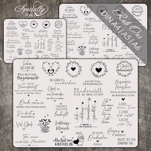 Citations à transférer | Rubon | Transfert | Amour | Amitié | Cœurs | Feuilles DIN A4/A5/A6 | Duplex | Raysin Keraflott Verre Plastique Bois | 0301