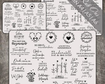 Rub-On Sayings | Rubon | Rub-On | Love | Friendship | Hearts | DIN A4/A5/A6 Sheets | Duplex | Raysin Keraflott Glass Plastic Wood | 0301
