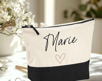 Cosmetic bag BEAUTY | 100% cotton | personalized print | custom text and heart in various color combinations | size L