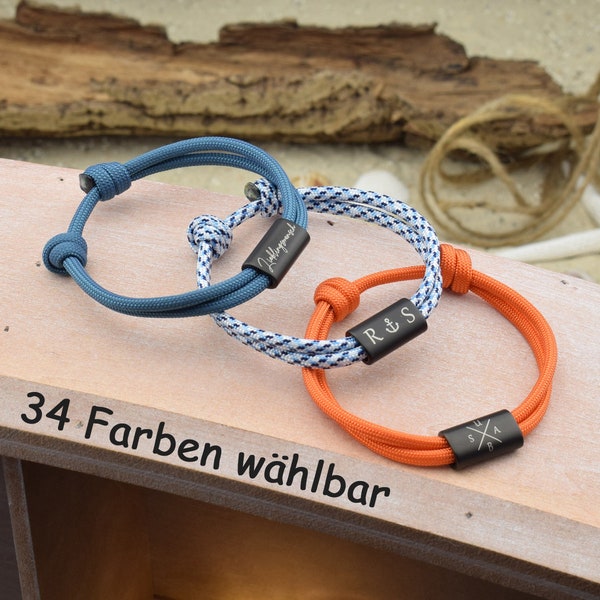 Armband Fußband MARA | personalisierte Gravur | Paracord | Edelstahl Slider | Verschiebeknoten | Farbe wählbar | Geschenk für sie & ihn | 04