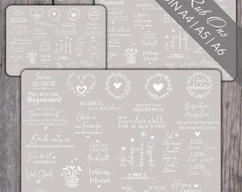 Rub-On Sayings | Rubon | Rub-On | Love | Friendship | Hearts | DIN A4/A5/A6 Sheets | Duplex | Raysin Keraflott Glass Plastic Wood | 0304