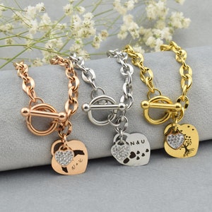 Bracelet LOU | personalized engraving | heart pendant | crystal heart | toggle clasp | gift for her | various colors & sizes | 99