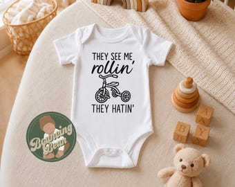 They see me Rollin' Onesie® - Funny themed baby Onesie® - Tricycle baby Onesie® bodysuit