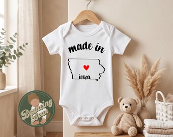Body infantil feito no estado de Iowa - Roupa de bebê de Iowa - Body infantil com tema do estado