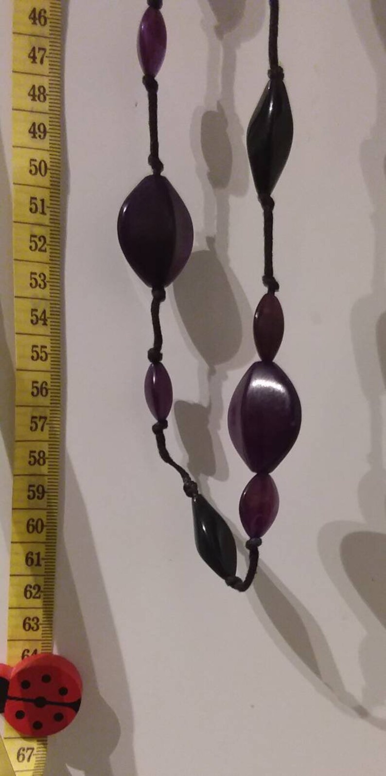 Knotted+Handstrung,Twisting Leaf Shaped Beads-2 sizes,Alternating,Pristine,Unique,Scrummy. Vintage 1940s Purple Lucite Bead Necklace,Long
