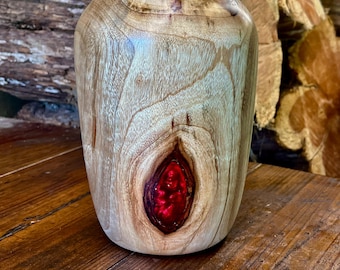 Hand Turned Camphor Wood Vase with Resin Inlay