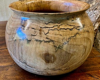 Hand Turned Spalted Camphor Wood Hollow Form Bowl with Rolled Rim