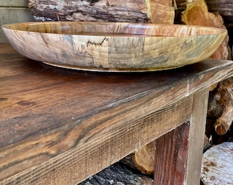 Extra Large Handcrafted Spalted Camphor Wood Platter 19.25 Wide Statement Centerpiece