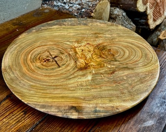 Large Handcrafted Spalted Camphor Wooden Platter- Double Pith Eye Grsin Art Platter