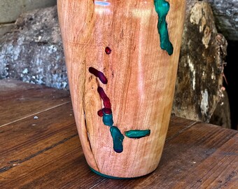 Hand Turned Black Cherry Vase with Resin Inlays.