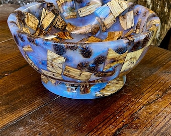 Hand Turned Spalted Oak Incandescent Blue Pedestal Bowl