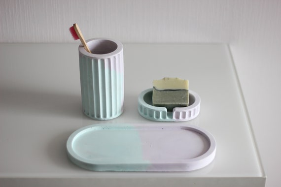 Beton Set für Badezimmer in rosa und blau Marmorfarbe im | Etsy