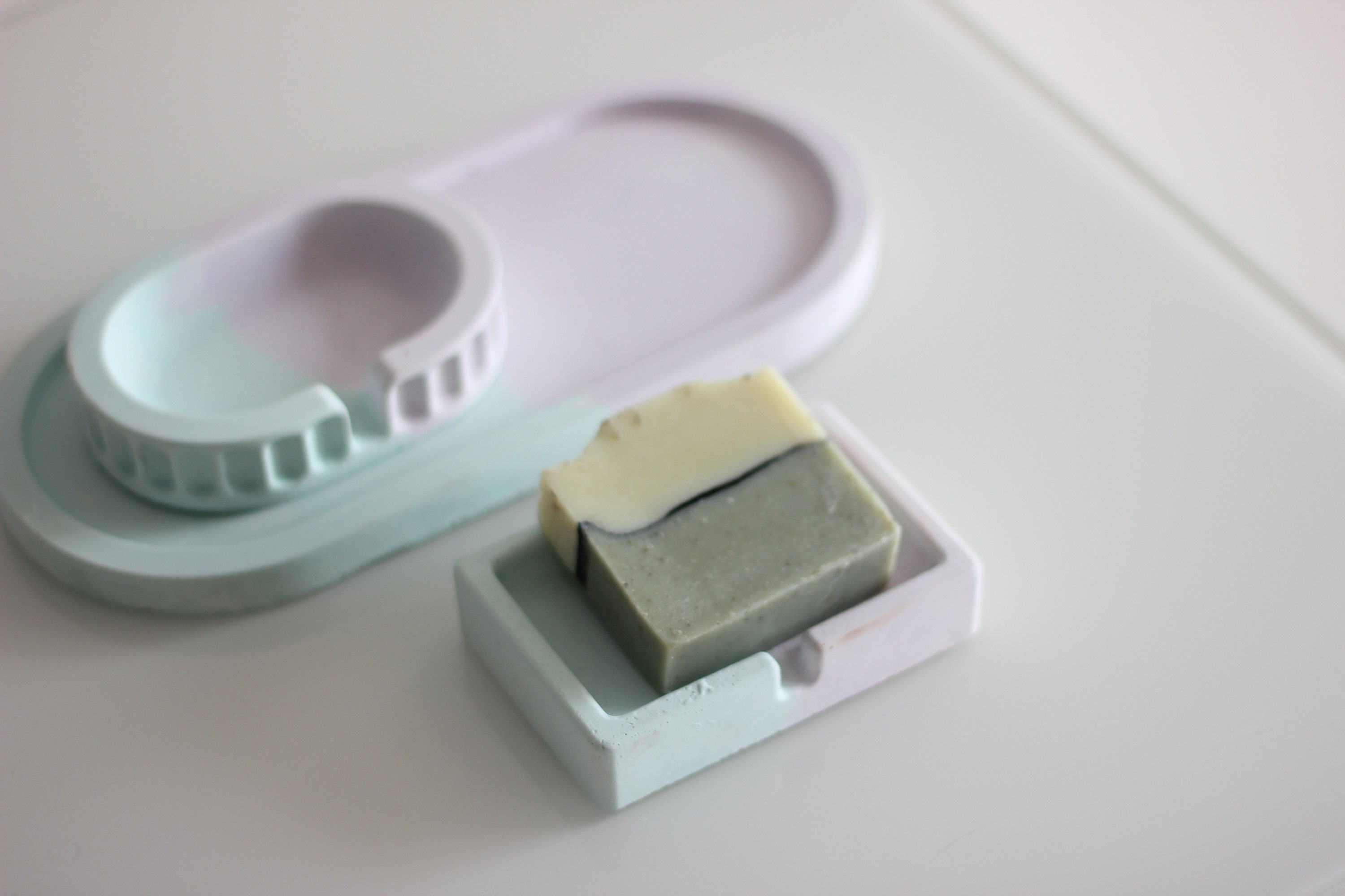 Beton Set für Badezimmer in rosa und blau Marmorfarbe im | Etsy