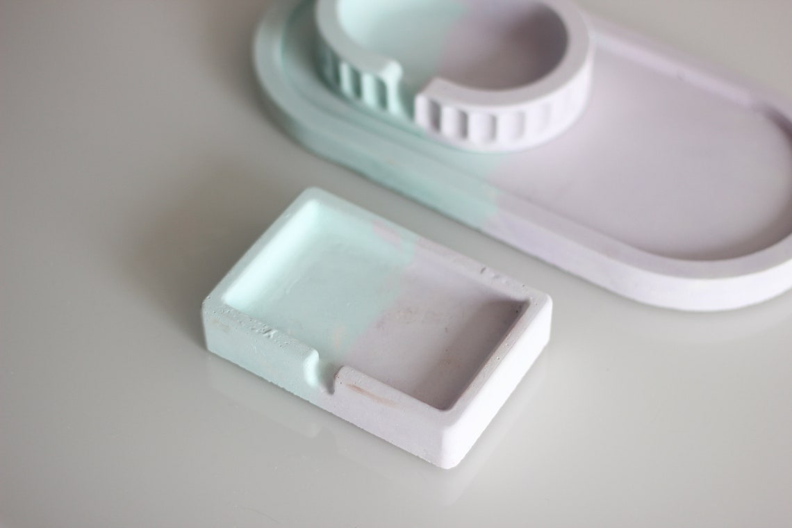 Beton Set für Badezimmer in rosa und blau Marmorfarbe im | Etsy