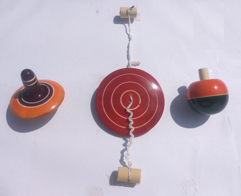 Wooden Spinning Tops Collection Spindle Top Pull String Top Etsy