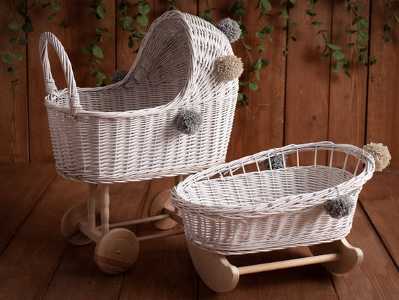 wicker doll cradle