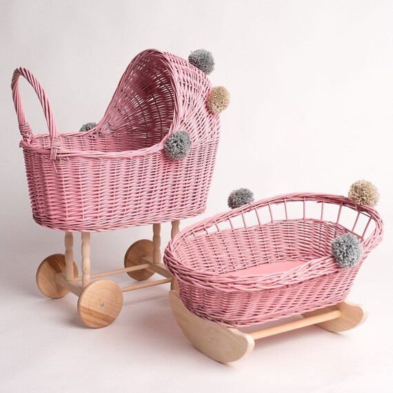 pink wicker pram