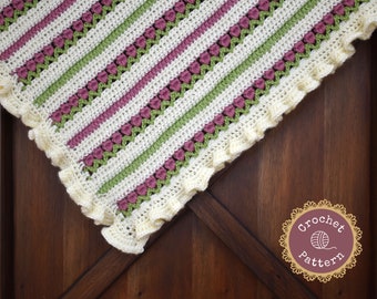 Ruffled Rose Garden Baby Blanket Pattern - Baby Girl Afghan Crochet Pattern - Instant PDF Download