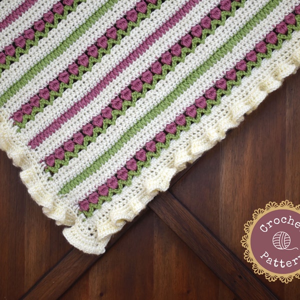 Ruffled Rose Garden Baby Blanket Pattern - Baby Girl Afghan Crochet Pattern - Instant PDF Download
