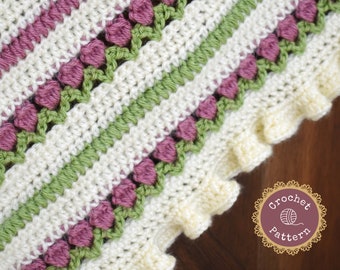 Crochet Baby Blanket Pattern - Ruffled Rose Garden Baby Blanket Pattern - Baby Girl Heirloom Blanket - Instant PDF Download