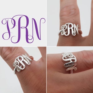 Monogram Ring - Monogram Initials Ring - 925 Sterling Silver - Custom Statement Name Ring - Personalized Monogram Gift