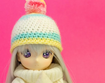 Crochet Beanie for Dolls, 1/3 scale, Winter, Autumn, 8-9”, 7-9” Doll Pom Pom Hat, Hair Accessories, BJD Headwear, Dolly Beany, Headgear